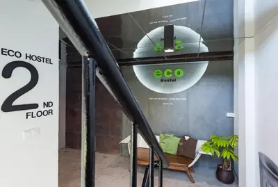 a view from the stairs of a store with a zero floor sign at Eco Hostel in Phuket Town