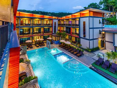 an aerial view of a hotel with a swimming pool at Coco Bella Hotel in Phi Phi Don
