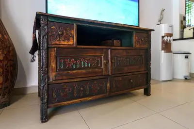 a wooden dresser with a tv on top of it at Meursault Villa by G Estate in Rawai Beach