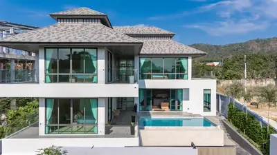 an aerial view of a house with a swimming pool at Aya Residence Garden View in Ban Ket Ho