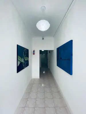 a hallway with two paintings on the walls of a room at Elephant Sports Bar and Accommodation in Phuket Town