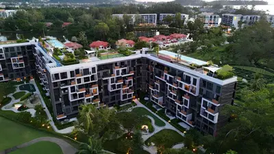 an overhead view of a building in a city at Modern 2-bedroom Apartments Garden view in Skypark Laguna Bang Tao in Bang Tao Beach