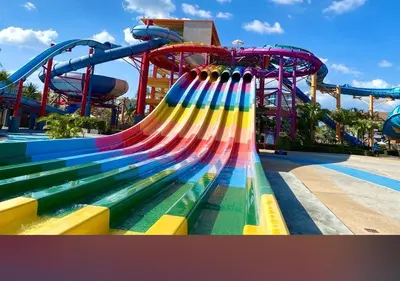 a colorful roller coaster in a water park at Room61-รูม61 in Phuket Town