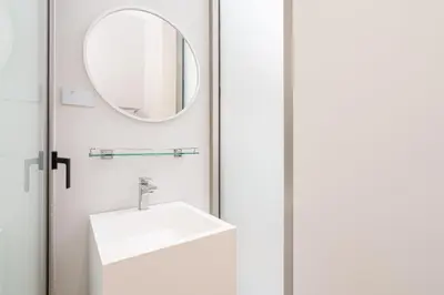 a bathroom with a white sink and a mirror at Aesthetic 3 Storey Villa Residence A23, Private Pool, close to Ma Doo Bua Café and Laguna in Bang Tao Beach