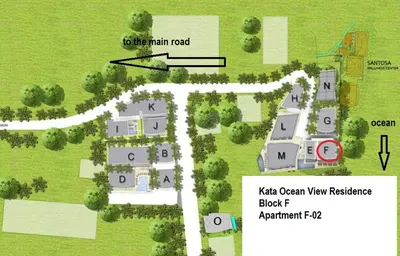 a site plan of a house with a building at Boho chic sea view apartment in Kata in Kata Beach