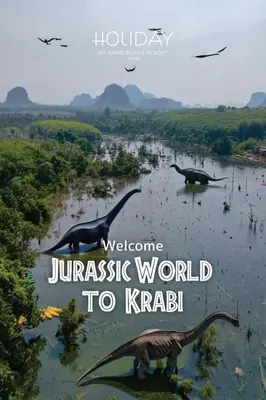 a jurassic world to krabbush poster with dinosaurs in the water at Green Tree Cottage3 in Klong Muang Beach