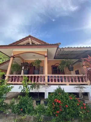 a house with a balcony with potted plants on it at Lakshmi beach house in Phuket Town