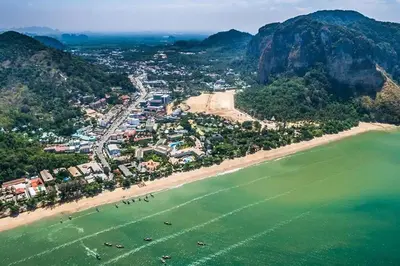 an aerial view of a beach and the ocean at Stunning sea view apartment with pool in Ao Nang Beach
