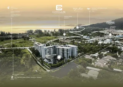 an aerial view of a city with buildings and technology at AdWords Mountain View CityGate Kamala in Phuket Town