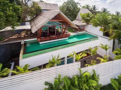 an aerial view of a villa with a swimming pool at 28 - Sea View Luxury Pool Villa in Phuket Town