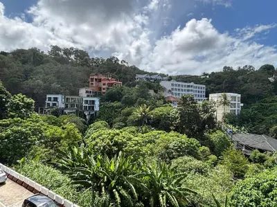 a group of buildings on a hill with trees at Chic Condominium Karon B307 in Karon Beach