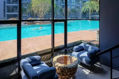 a view of a pool from a hotel room at Junior Suite D37 Kamala Beach in Kamala Beach
