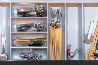 a drawer filled with silver utensils in a kitchen at High End Imported Furniture Loch Palm Golf Course V145 in Kathu