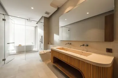 a bathroom with a sink and a tub and a toilet at Nature's Rest Private Pool Villa Rawai in Phuket Town