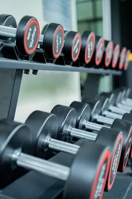 a row of dumbbells in a gym at Karen Sunset Hotel in Phuket Town