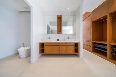 a bathroom with two sinks and a mirror at Brand-New & Luxury 5BR Pool Villa Trinity C2 in Bang Tao Beach