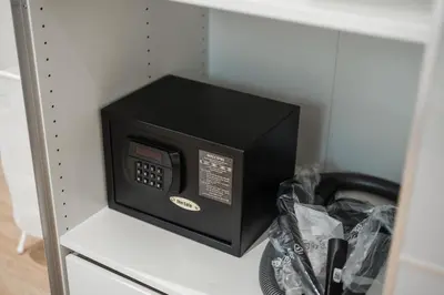 a microwave oven sitting on top of a shelf at Квартира в The Title Halo 1 in Nai Yang Beach