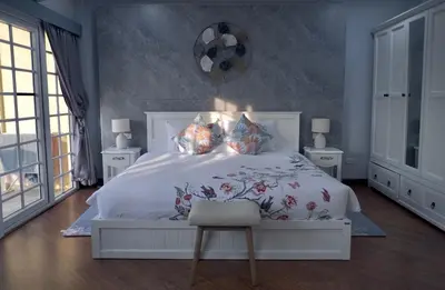 a bedroom with a large white bed with a chair at MODERN 3BR Katabeach sweet Home in Kata Beach