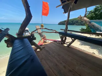 a view from the deck of a boat on the beach at Private Beach Camping on island at Koh Lon Island in Ko Lon