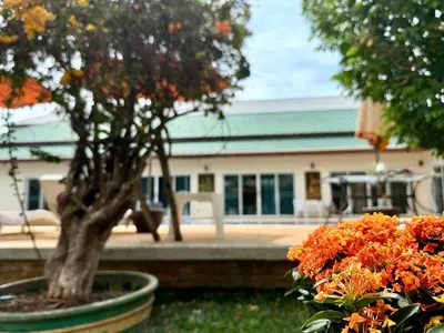 a tree in a pot next to some flowers at Chuan Pool Villa Rawai Phuket in Rawai Beach