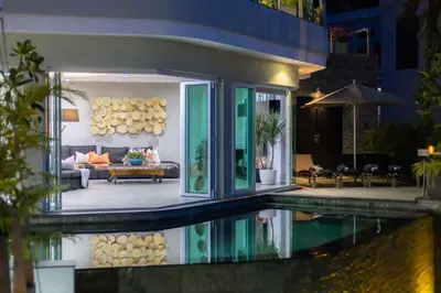a house with a pool in front of it at Seaview 10 bedroom villa Bangtao beach area in Ban Thalat Choeng Thale