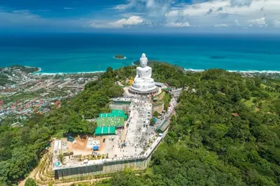 an aerial view of a large white statue on top of a mountain at Midori Rawai Hotel in Ban Saiyuan (1)