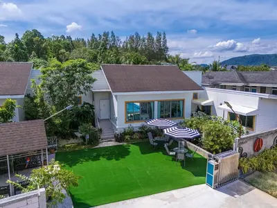 an aerial view of a house with a yard at 2Exclusive 4BR Villa with Private Pool Kitchen Ideal for Families in Ban Bang La