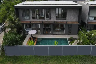 an aerial view of a house with a swimming pool at Chalong Bay View 3BR Pool Villa Long One A4 in Chalong