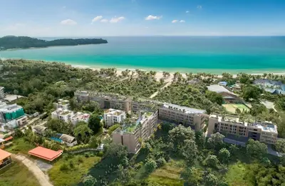 an aerial view of a resort next to the ocean at Laguna Beachside Residences 2bdr in Ban Thalat Choeng Thale
