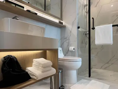 a bathroom with a toilet and a shower at Laya Suites and Residences in Bang Tao Beach