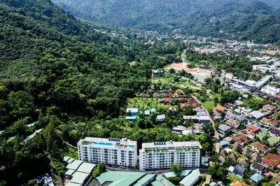 an aerial view of a city in the mountains at Kamala Modern 2 bedroom Apartment in Kamala Beach