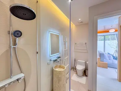 a bathroom with a shower and a toilet at Tropical Living in Private Pool 3BR Villa in New Residence LuxPride 4 L9 in Bang Tao Beach