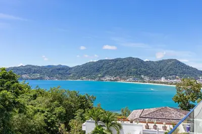 a view of the ocean from a house at Ocean View 3BR Apartment with Rooftop Terrace, Sapphire Bay 8-19 Residence in Patong Beach