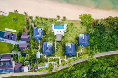 an aerial view of a resort near the beach at Baan Klong II in Ko Yao Noi