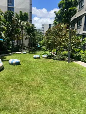 a park with blue and white objects in the grass at Luxury cosy condo in Kathu centre in Kathu