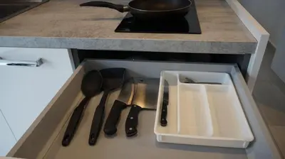 a drawer in a kitchen with utensils in it at Sea Side Haven 1 Bed T2-621 in Phuket Town