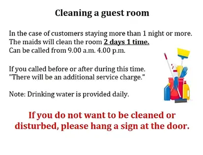 a flyer for cleaning a guest room with a text box at GO INN Krabi Ao Nang Beach - โกอินน์ อ่าวนาง in Ban Khlong Haeng