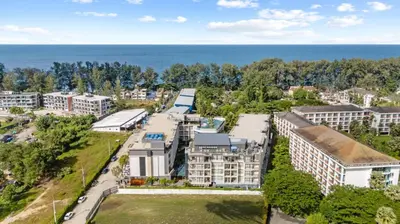 an aerial view of a city with the ocean at Wyndham Gardens Elegant Studio Forrest View 2228 in Phuket Town