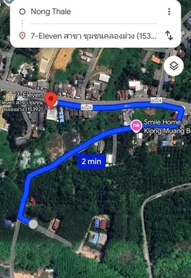 a map of a road with a red circle at Baan ton mai 2 bedrooms 400 m from the beach in Klong Muang Beach