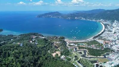 an aerial view of a city and the ocean at Patong Leisure Hotel in Patong Beach