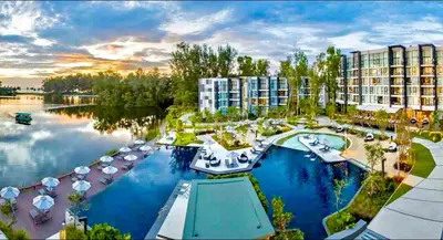 an aerial view of the pool at the resort at 1-bedroom apartment, Cassia Phuket in Laguna Phuket