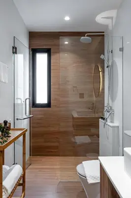 a bathroom with a shower and a toilet and a sink at Title Halo Time For Family Pool Gym Hammam in Nai Yang Beach
