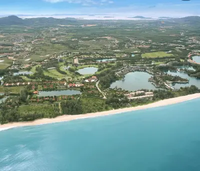 an aerial view of a beach and water at Laguna Park 5 bedroom villa with pool in Laguna Phuket near the beach in Laguna Phuket