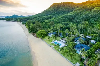 an aerial view of a resort on a beach at Baan Klong III in Ko Yao Noi