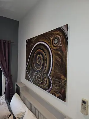 a painting on the wall of a bedroom at Beautiful New 3 Bed 3 Bathroom Villa 400m to Bang Tao Beach Sleeps 9 in Ban Thalat Choeng Thale