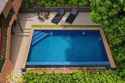 an overhead view of a swimming pool on a building at Villa Hillside 2-story-3BR-Private Pool near Big Buddha in Ban Klang