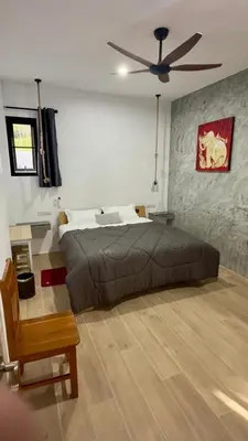 a bedroom with a bed and a ceiling fan at NEW! Welcome ! Villa - 3 bedroom 3 Baths - Ao Nang area in Ban Khao Klom
