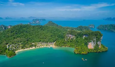 an aerial view of a small island in the water at Paradise Koh Yao - Seaview Pool Villa in Ko Yao Noi