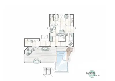 a floor plan of a villa with a swimming pool at Paradise Koh Yao - Seaview Pool Villa in Ko Yao Noi