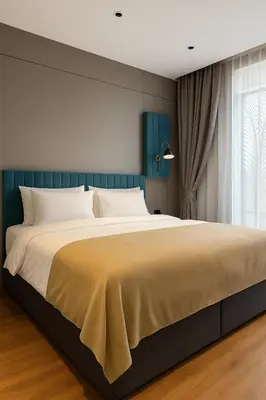 a large bed in a room with a large bed sidx sidx sidx at Layan Green Park by Search Estate 1 bedroom in Ban Nong Chaeng